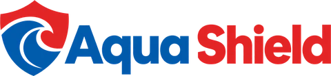 Aqua Shield logo with a red and blue shield and wave